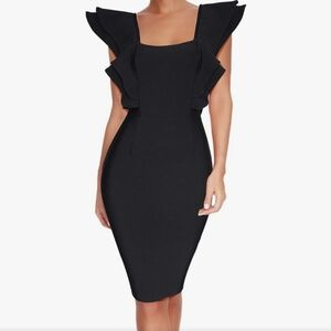 Black bodycon dress with angel sleeves S